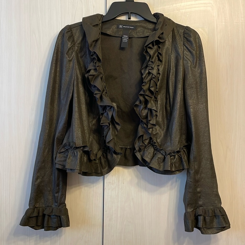 INC | Soft Brown Ruffled Cropped Jacket- M